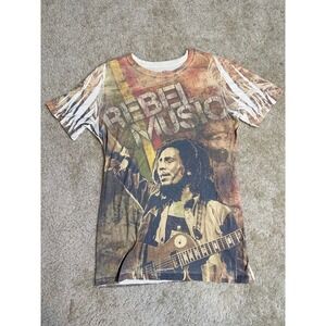 Catch A Fire Bob Marley Rebel Music Graphic T-Shirt Mens Large Cream Reggae USA